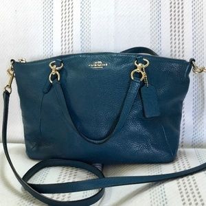 Coach Kelsey Genuine Pebble Leather Rich Dark Teal Blue Satchel/Crossbody Bag